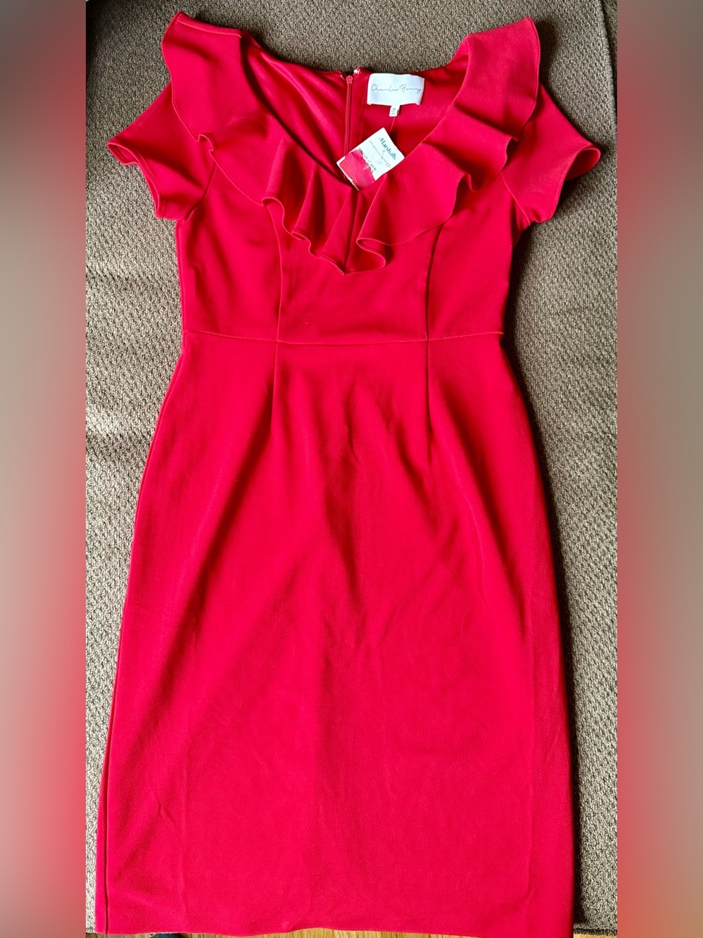 Charles Henry Hot Red Ruffle V-Neck Midi Dress – NWT Size M